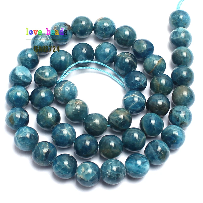 AA+ Natural Genuine Blue Ocean Apatite Stone Round Beads For Jewelry Making 15inches 4/6/8/10/12mm Stone Beads