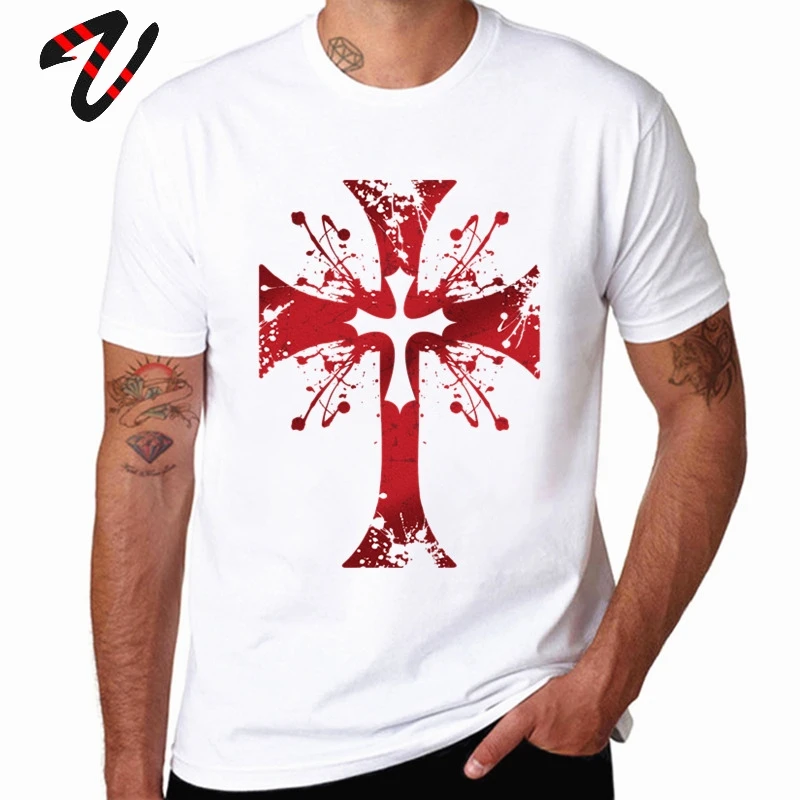 Templar Knight Tees Men Tshirt Swag Knight Templar Cross T-shirt 100% Cotton Streetwear Medieval Warrior Tops Slim Fit Tee Shirt