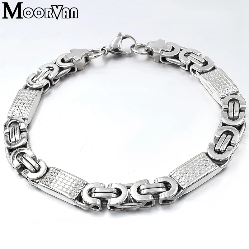 Moorvan JEWELRY SET FOR MEN GIFT 2022 COOL Silver Color CHAIN LINK NECKLACE SET BRACELET MAN FASHION STYLE,Square Shaped VJS002