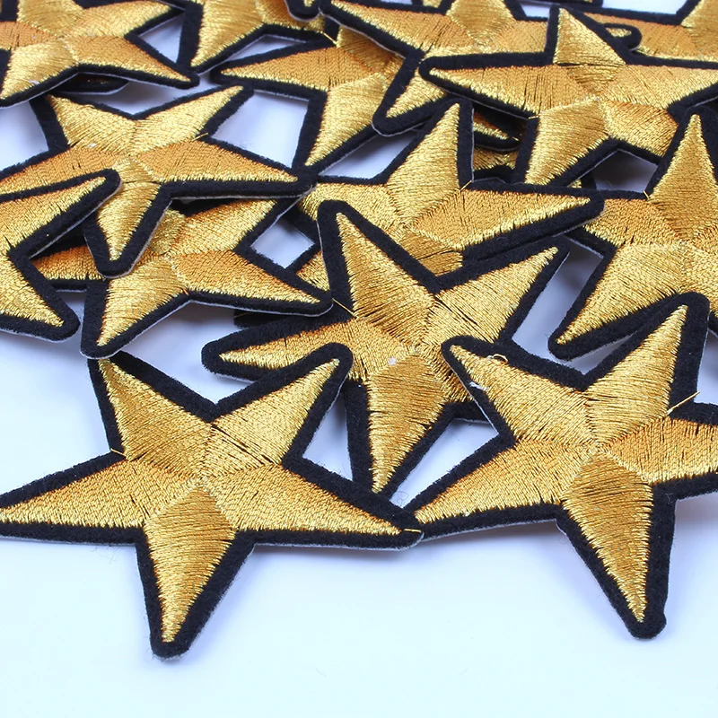 DIY Clothes Patch Embroidered Gold Star Sticker for Bags Jeans Sweater Decoration Wholesale Fabric Badge Appliques