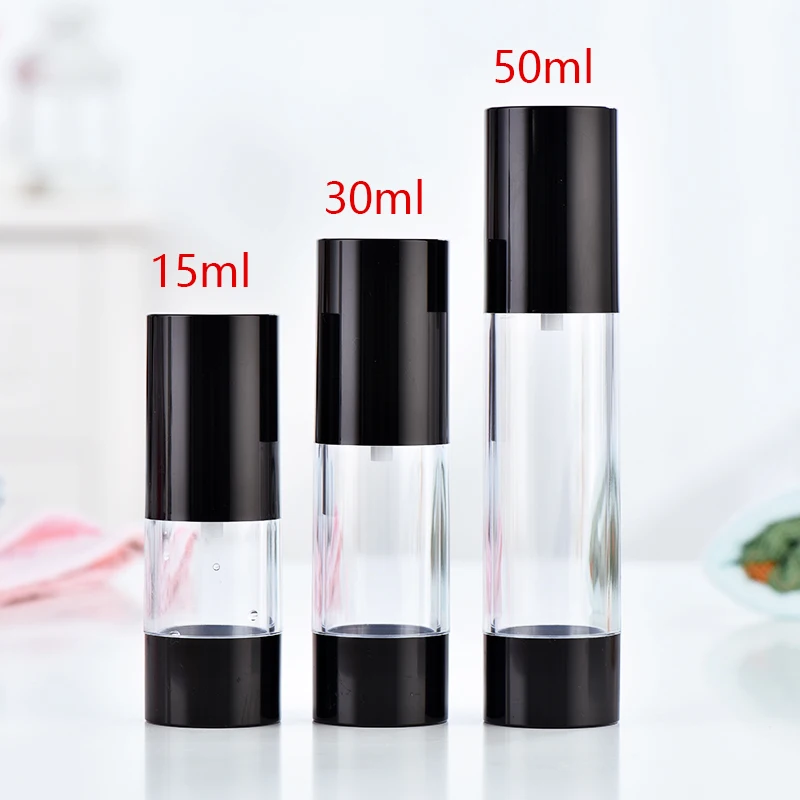 

50ml plastic airless pump bottle with black pump lid for lotion/emulsion/essence/serum refillable portable cosmetic pcking