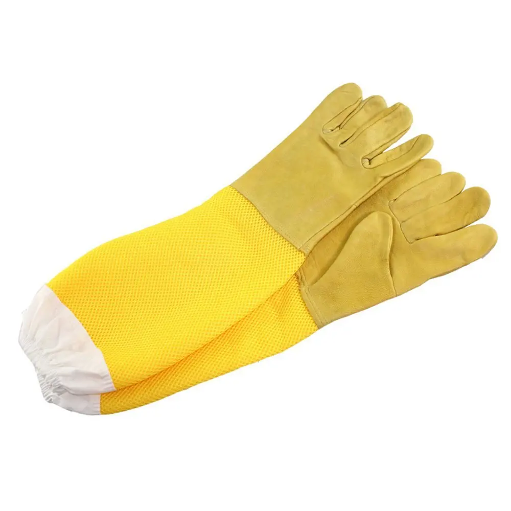 1 Pair Bee Gloves Protective Beekeeping Gloves Goatskin Bee Keeping Vented Long Sleeves beekeeping equipment and tools