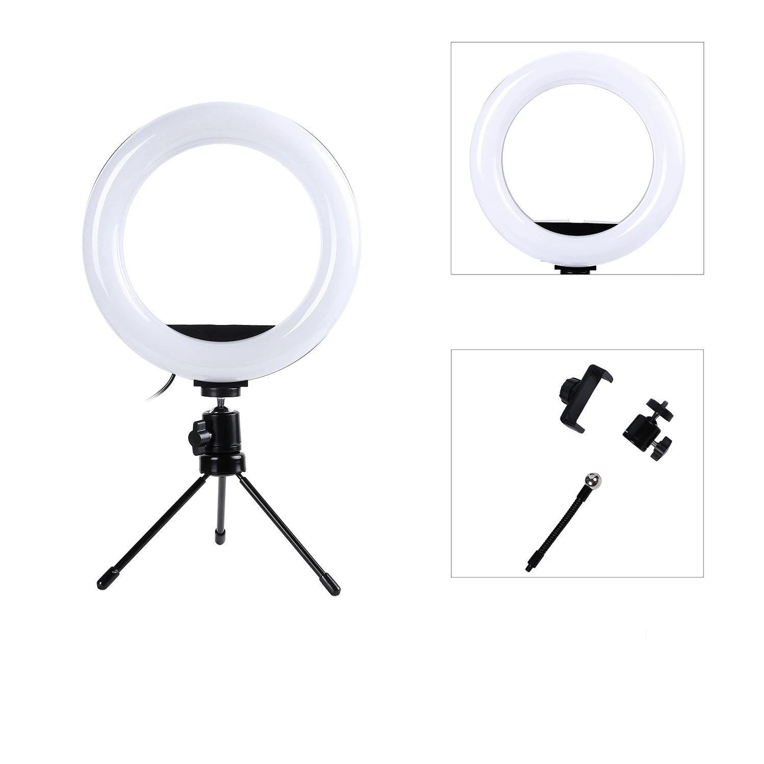 Anel de luz led, de preenchimento, 8 polegadas, dimerizável, com tripé de mesa, para câmera, celular, selfie, vídeo, estúdio ao vivo