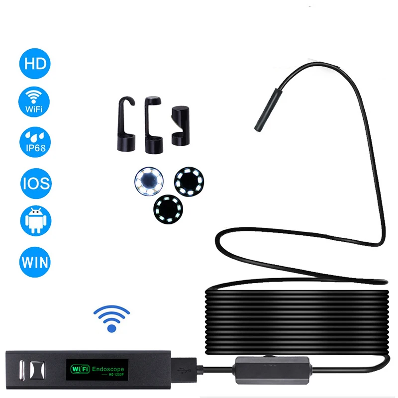 

Wifi Endoscope Camera HD 1200p 10m Mini Waterproof Hard Wire Wireless 8mm LED Borescope Camera For Android PC IOS For industrial