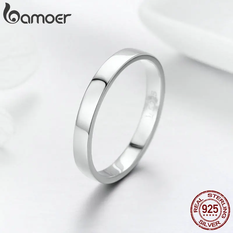 Bamoer Prosty klasyczny podstawowy srebrny zestaw pierścionków Kobiety 925 Sterling Silver Miłość Zaręczynowy Biżuteria ślubna Minimalistyczny mały pierścionek — zdjęcie 4