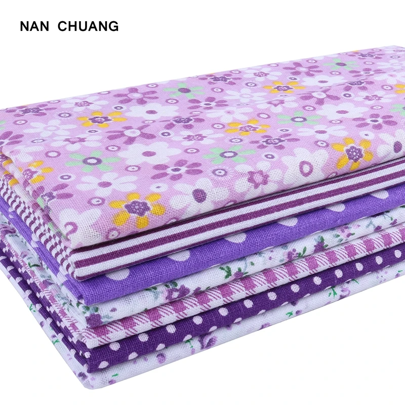 Nanchuang Purple Thin Cotton Fabric Patchwork For Sewing Scrapbook Cloth Tissue For Quilt Needlework Pattern 25x25m 7Pcs/Lot