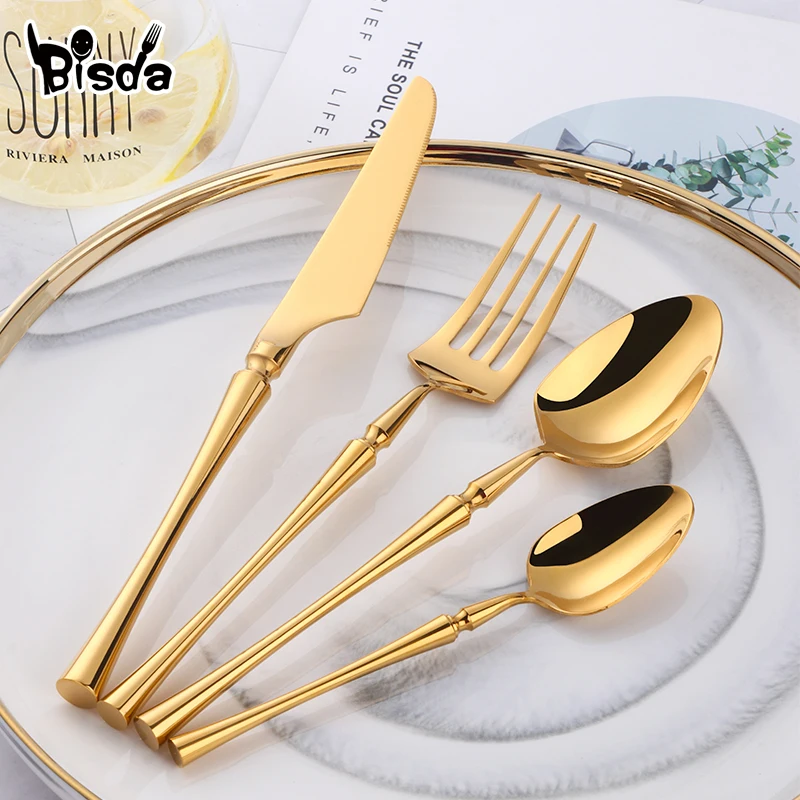 

8/24Pcs Matt Flatware Set 18/8 Stainless Steel Dinnerware Kit Gold Black Cutlery Set Standable Tableware for Western Food Server