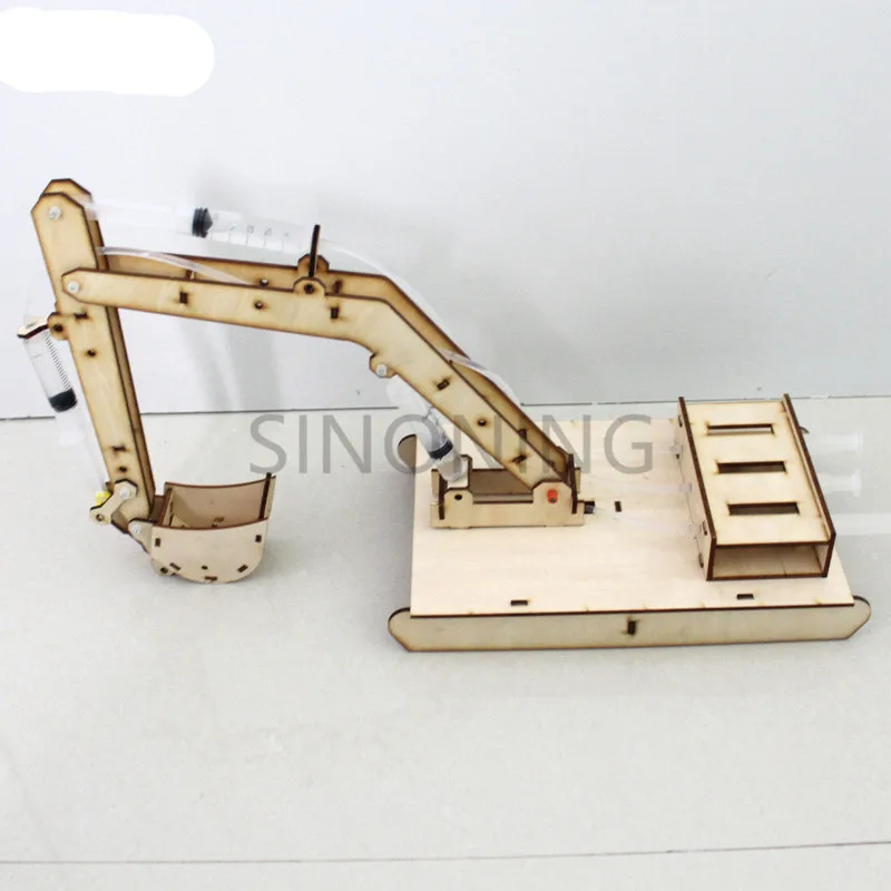 Wooden hydraulic excavator model handmade scientific experiments steam