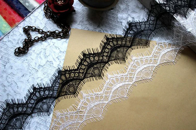 Lace Fabric for Eyelash, DIY Clothing Accessories, Lace Trim, Black and White, 4.5cm, 6m Lot