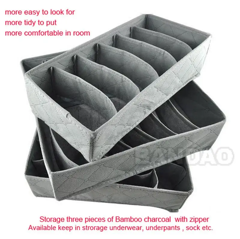 3 pieces/set,foldable Organizer box /Bamboo Charcoal fibre Storage Box 3 in 1 for bra,underwear,necktie,socks ties free shipping