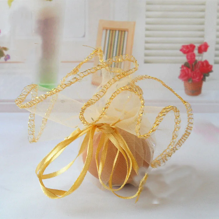 

26cm 100pcs Gold Candy Bags For Wedding Round Christmas Organza Bags Gift Packaging Bags Women Drawstring Bag Package Display