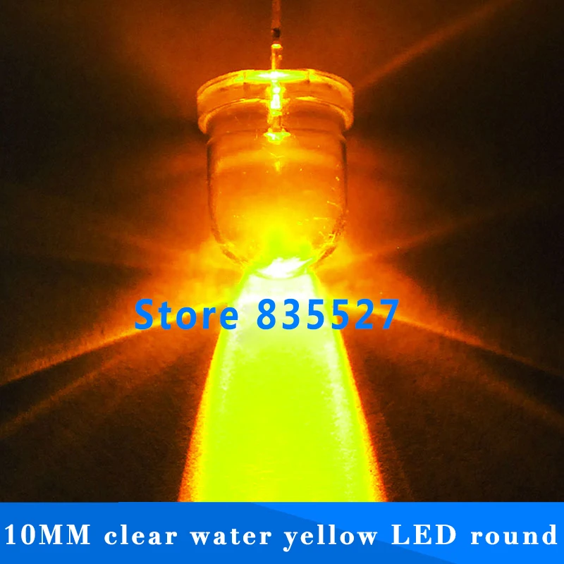 250pcs/lot/pack F10 Round Water Clear 10mm Yellow LED Super Bright Light Lamp beads Emitting Diode Diodes DIP For DIY lights