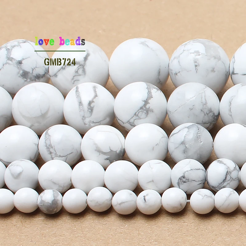 Natural Stone Beads White Howlite Truquoises Round Loose Beads For Jewelry Making 15.5inch  Pick Size 4 6 8 10 12 14mm -F00043