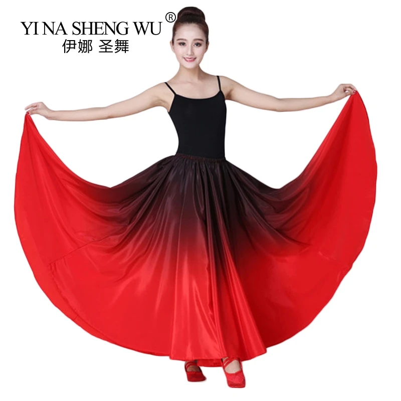 Women Belly Dance Practice Long Skirt Big Swing Skirt Dance Performance Gypsy Skirt Lady Dancing Dress Satin Long Spanish Skirt