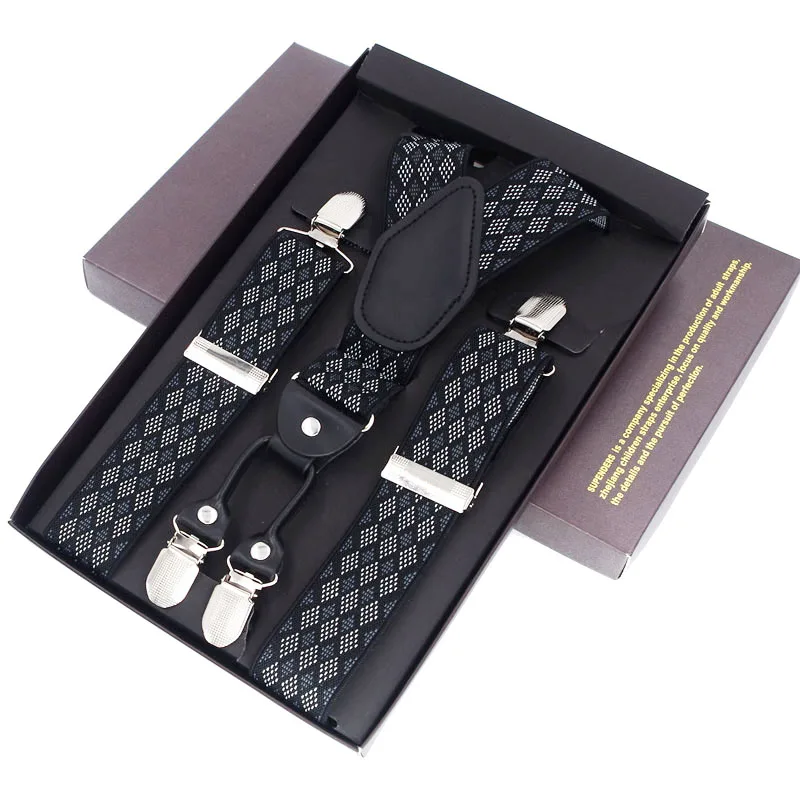 New Man Suspenders Braces Black Leather Suspenders Adjustable belt Strap Trousers Suspensorio Father Gifts ligas 4 clips braces