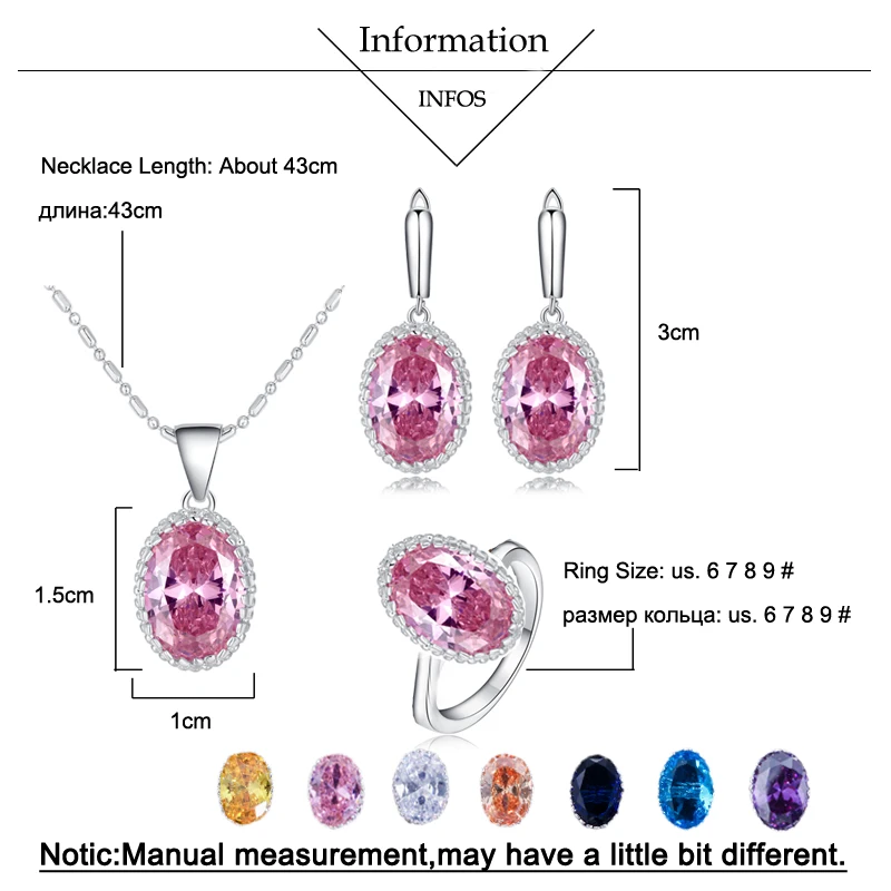 BeaQueen Luxury Big Oval Dark Blue Shining Cubic Zirconia Necklace Earrings Ring 3pcs Jewelry Sets Xmas New Year Gifts JS094