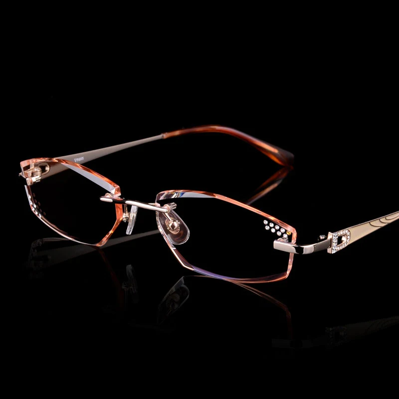 

New Brand Design Titanium Eyeglasses Rimless Women Diamonds Decorations Clear Lenses Female Myopic Glasses/Presbyopic Glasses