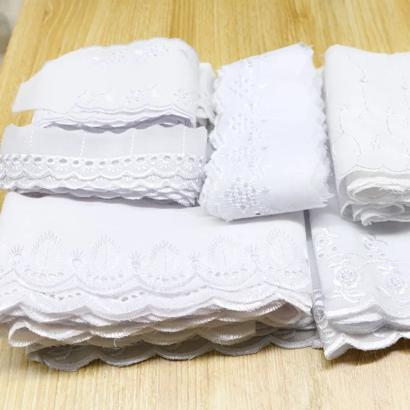 Wide 3-15 white cotton lace  fabric, DIY material garment accessories mixed size 20 yards