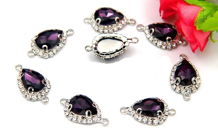 10PCS Rhinestone Crystal Water Drop Connector Charms Double Hole Jewelry Connector Glass for DIY Earrings Necklace Making Crafts