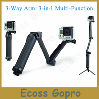 GoPro 3-way Folding Arm Monopod Tripod Handheld selfie stick For Gopro Hero 4 Hero 3+hero3 SJ4000 xiaomi yi 4k Accessories mount