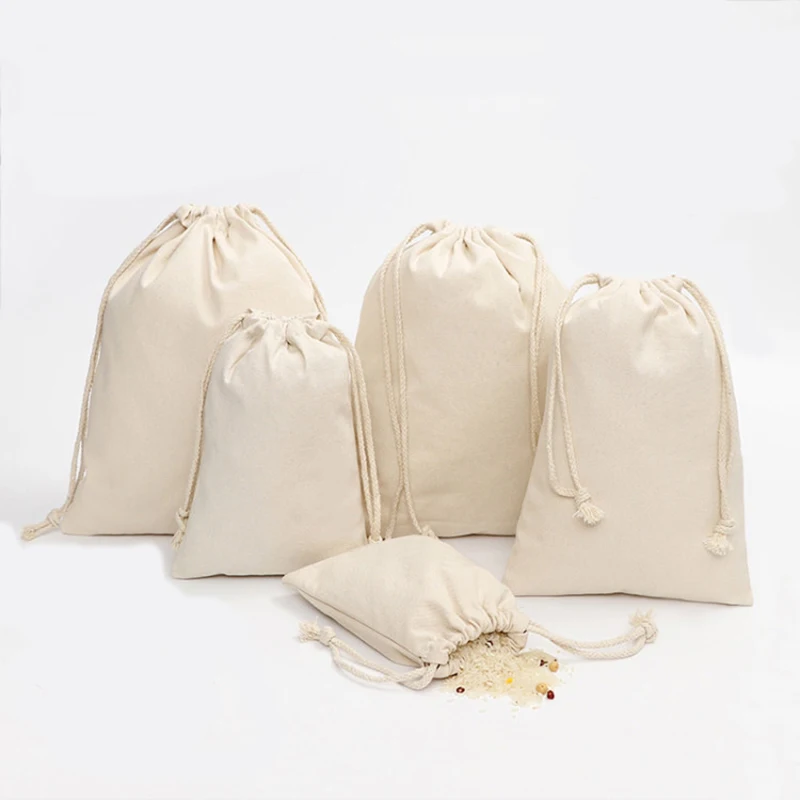 Canvas Gift Bag with Drawstring Cotton Muslin Favor Bags for Coffee Beans Jewelry DIY Craft Storage Christmas Supplies