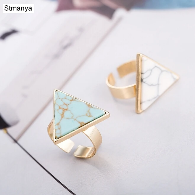 New Triangle Marble Ring for Women Fashion Triangle Shaped Blue White Stone free size Punk Rings Best party gift jewelry 20034