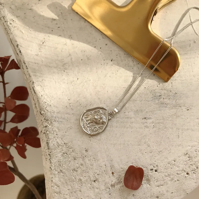 18k Gold Plating exquisite Authentic 925 Sterling silver owl pendant necklace irregular vintage Animal Gift Fine Jewelry C-L180 image 5