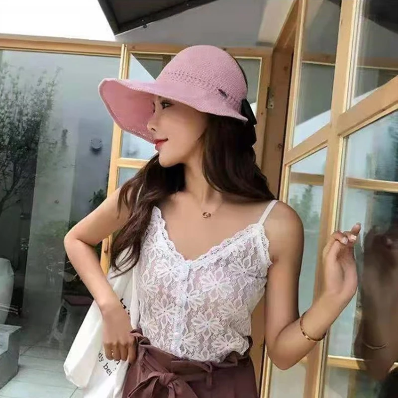 2019 summer women fashion exquisite sun hat visor bow casual anti-UV folding wide outdoor sunscreen women hat wholesale