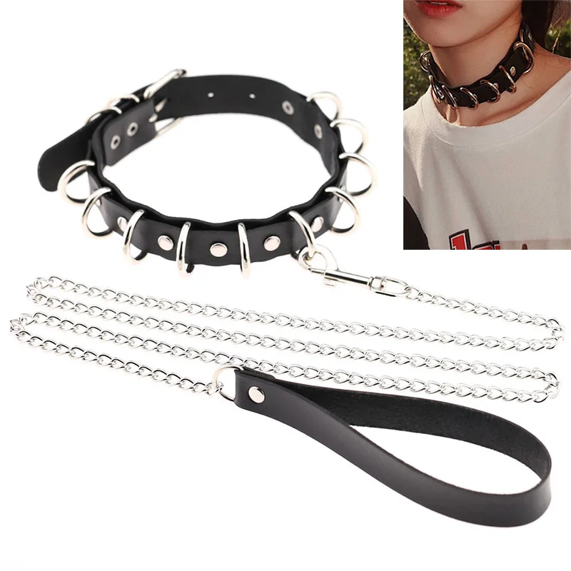 

Sexy punk Choker Rivets Collar Big D Round leather Glowing Bondage Goth jewellery women gothic Fashion necklace punk jewelry