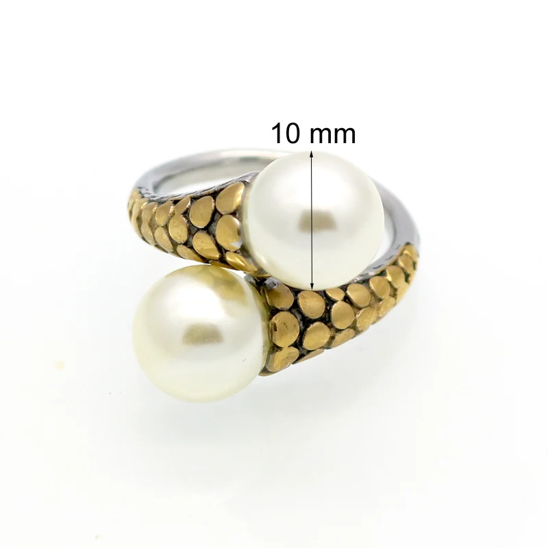 Spring New Arrival Hot High Quality Stainless Steel Vintage Fashion Double Pearl Ring Gold Color For Women Party Jewelry