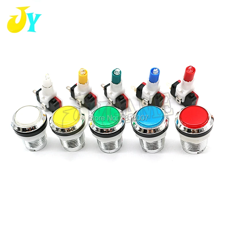 

50pcs CHROME Plated illuminated 5V / 12v LED Arcade Push Button with microswitch led light 5 colors available