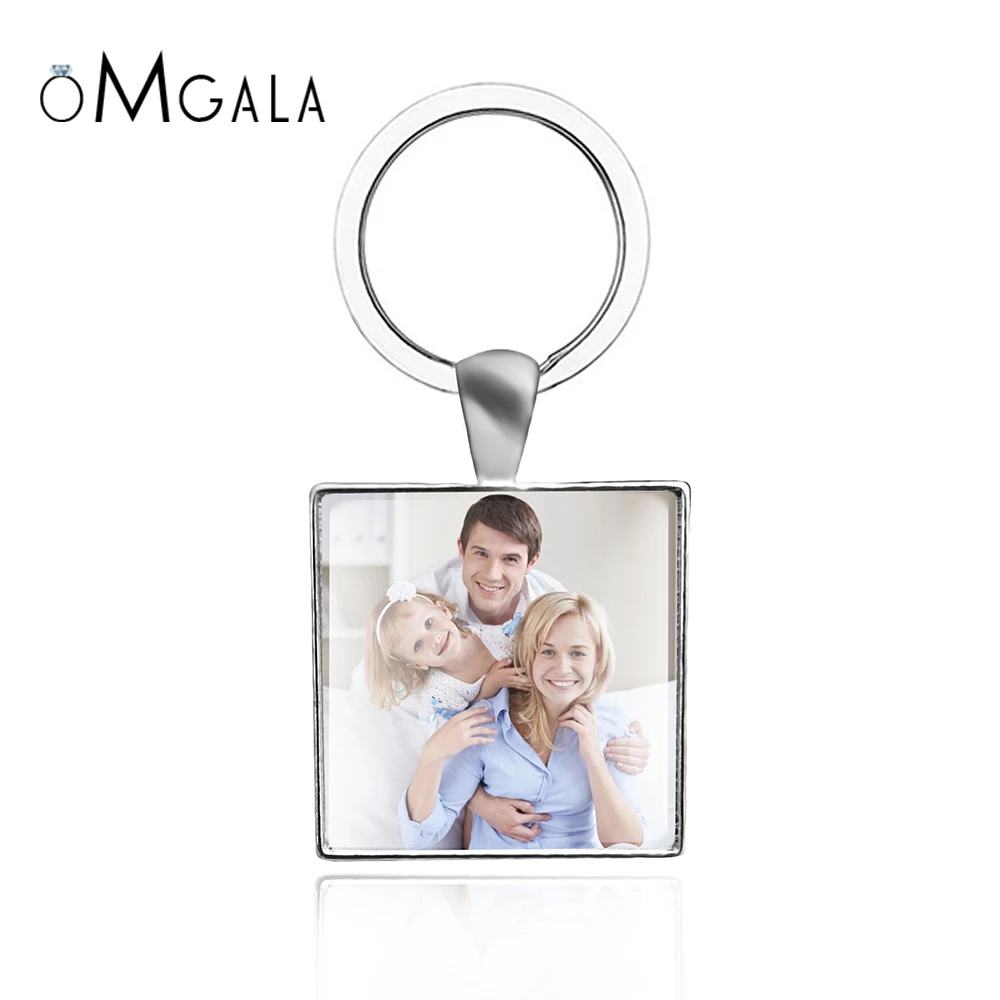 OMGALA Personalized Calendar keychain Custom Your Family Put Baby Photo Square keychain Gift For Lover Friends Glass Cabochon