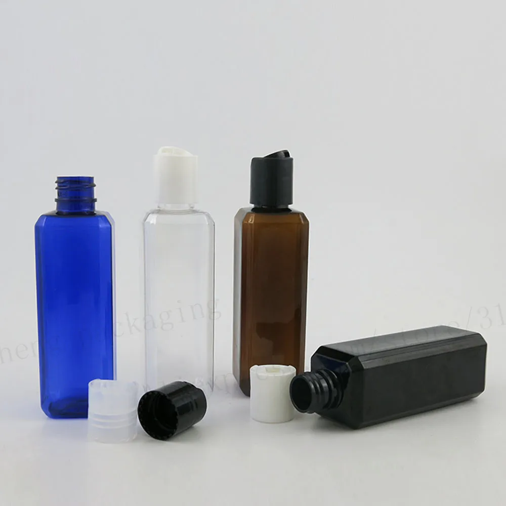 30 x 100ml Outdoors Empty PET Plastic Bottle With Disk Cap 100cc Square Plastic Cosmetic Container Packaging