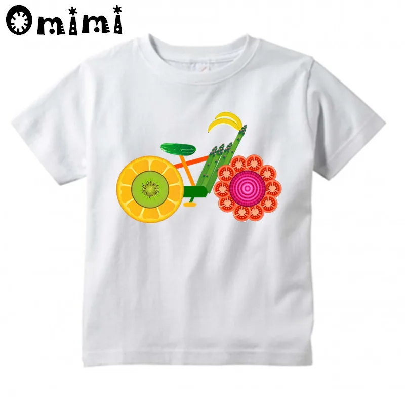 Kids Fruit Vegetable Bicycle Design T Shirt Boys/Girls Great Kawaii Short Sleeve Tops Children's Funny T-Shirt,ooo3052