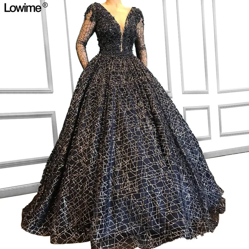 Gold Sequined Black Ball Gown Quinceanera Dresses Appliques Long Sleeves Turkish 2019 vestidos de 15 anos vestidos