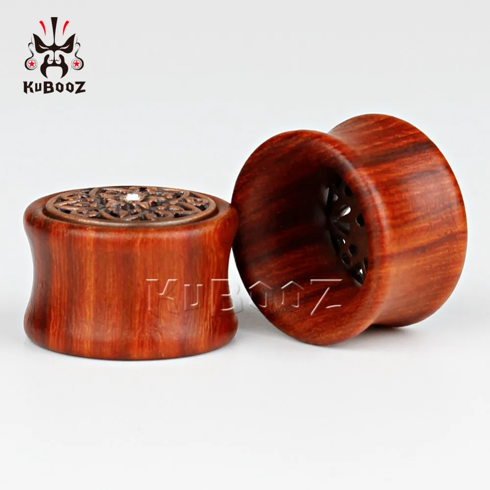 Kubooz piercing wood ear plugs tunnels piercing body jewelry with metal crystal design sell by pair ear gauges