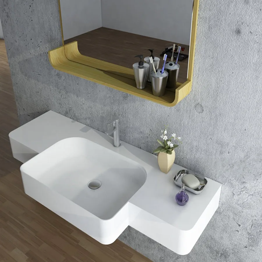 Bathroom Rectangular Solid Surface Stone Wall Hung Wash Basin Corian Vanity Sink RS38189-1250A