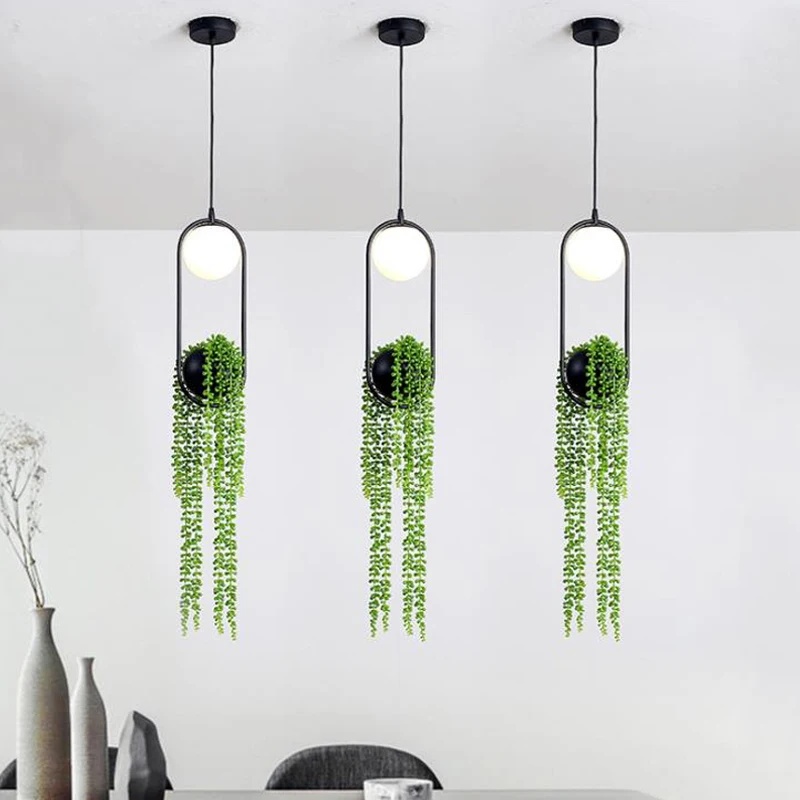 luzes pingente de planta verde bola de vidro lampada pendurada mesa de jantar bar restaurante decoracao de casa luminarias anel preto 01