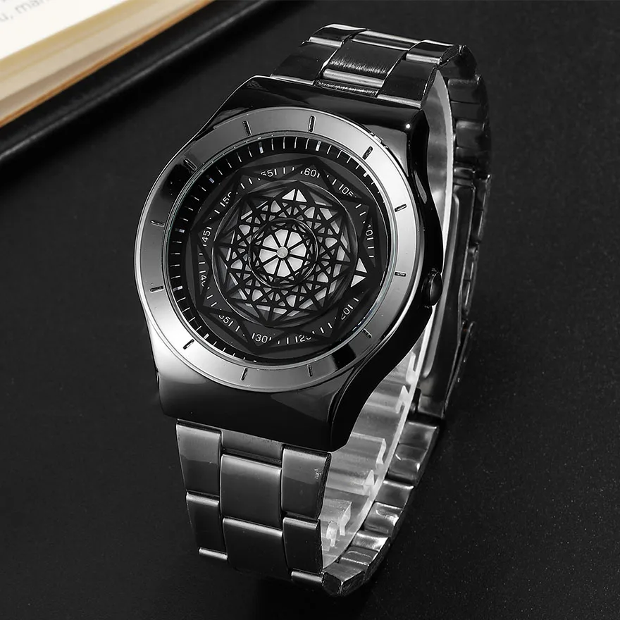 Geek Watches Men Minimalist Auto Turbine Turntable Dial Quartz Watch Clock Creative Dial Male Steel Wristwatch Relogio Masculino