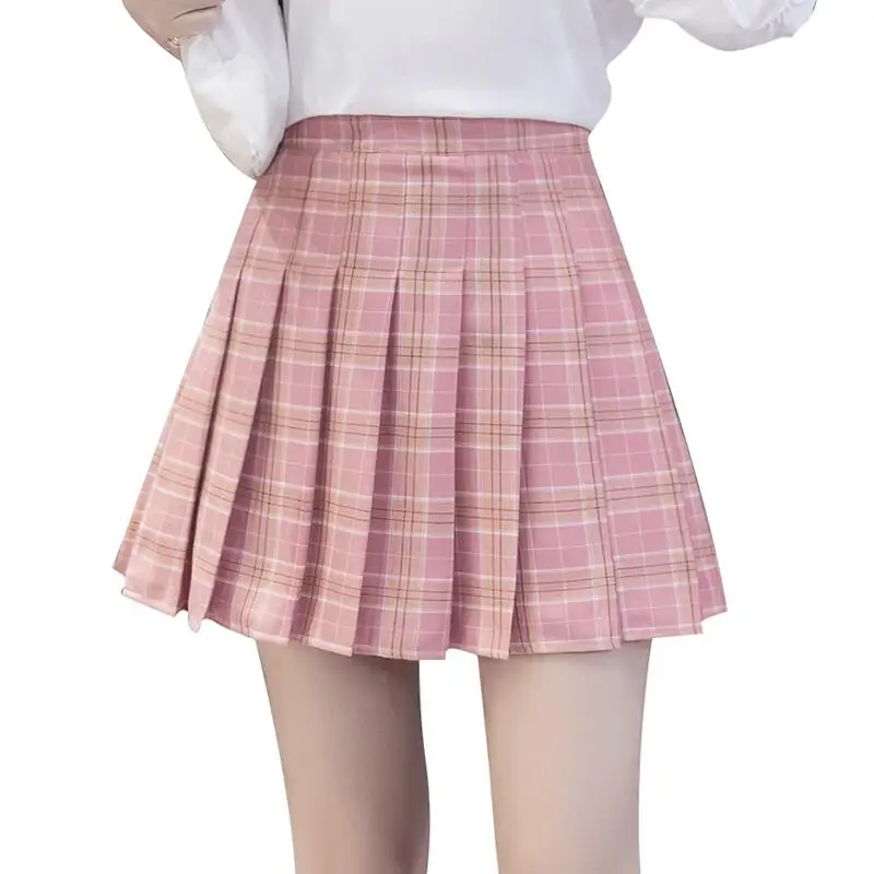 2021 neue Frühjahr Plus Größe S-2XL Frauen Hohe Taille Gefaltete Rock Japanischen Schule Plaid Rock Uniform Student Mädchen Röcke