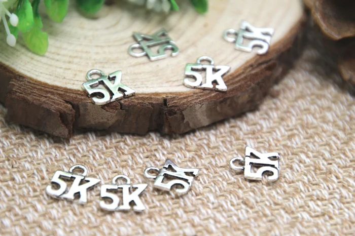 50pcs-- 5K Charms  Antique Tibetan silver Running Marathon Charms pendants ,DIY Supplies 11mm x 10mm