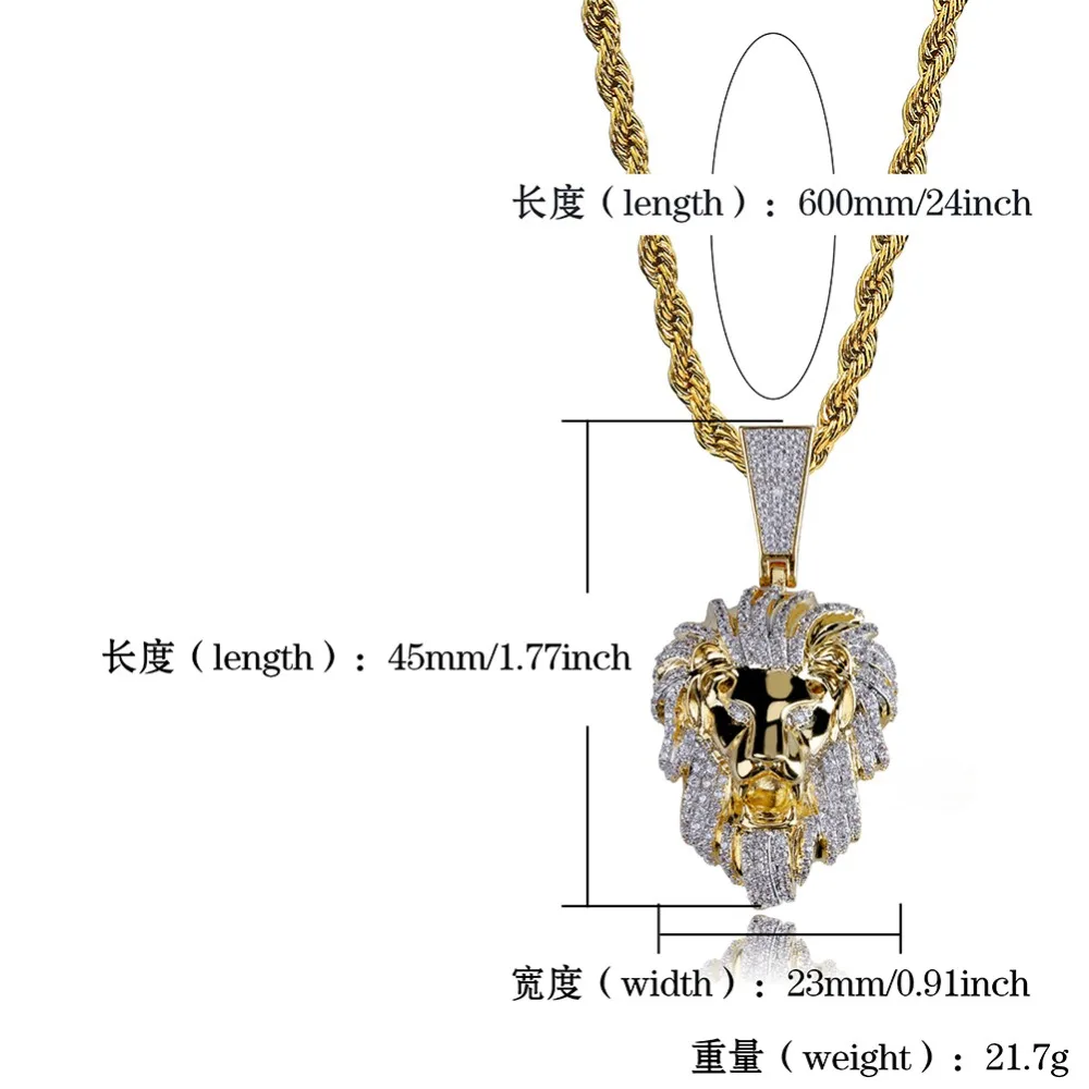 TOPGRILLZ Hip Hop  Gold Color Plated Iced Out Micro Pave Cubic Zircon Lion Head Pendant Necklace Charm For Men Jewelry Gifts