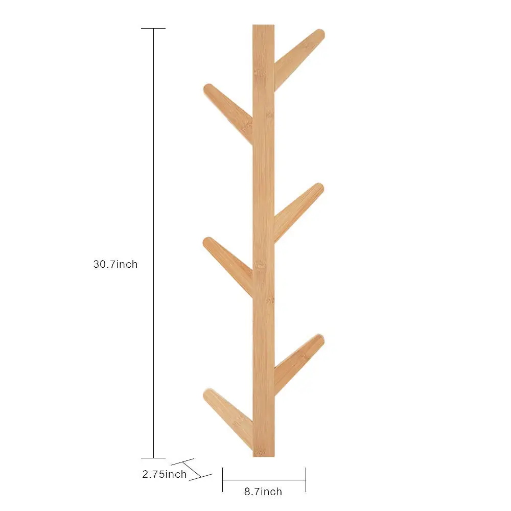 Wall Mounted Coat Rack Supports Over 120 lbs goods Bamboo Modern Tree Hat Rack with 6 Hooks for Bags Scarves Clothes Handbag