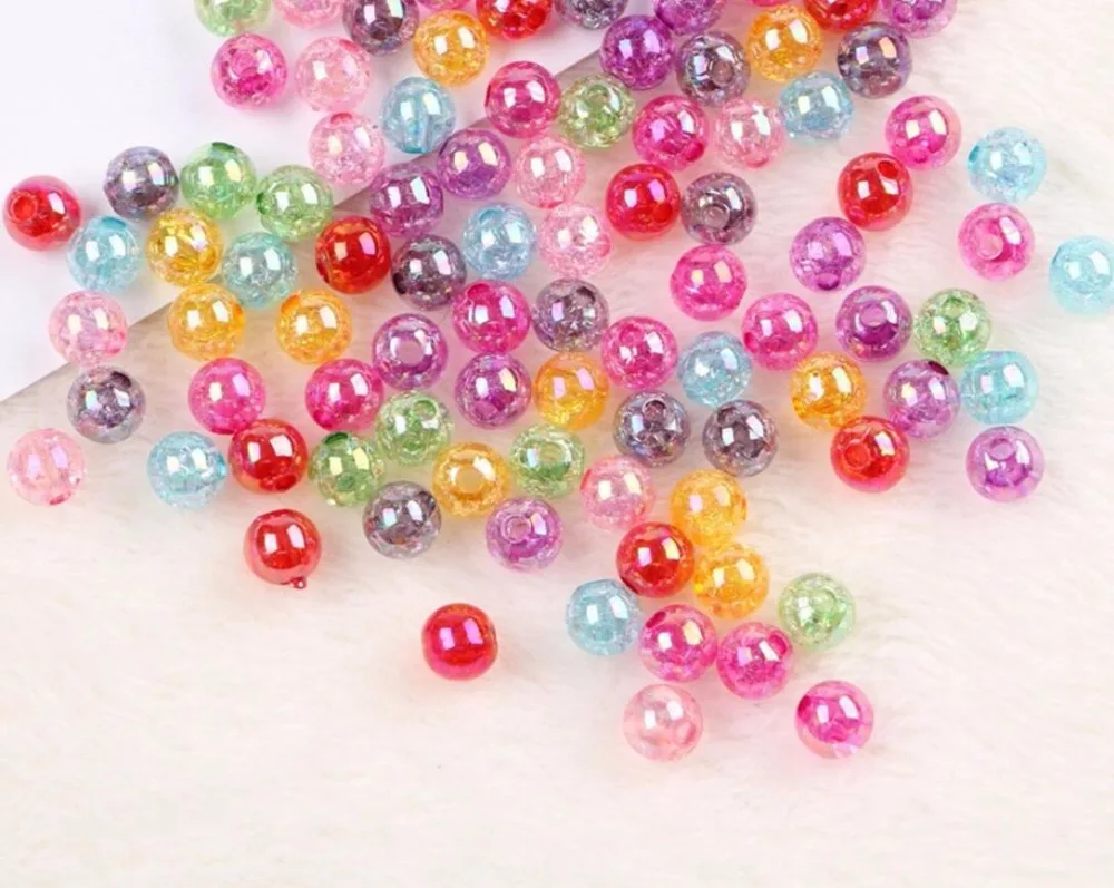 310pcs 14mm Acrylic Round AB colorful Crackle Bead With Single Hole For Sewing Craft Diy Hair Headwear Cellphone Decoration