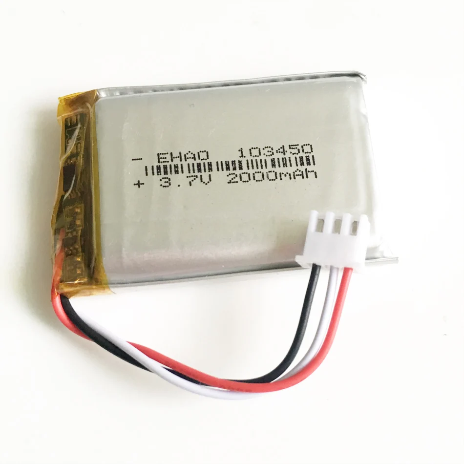 3.7V 2000mAh Lithium Polymer LiPo Rechargeable Battery JST XH2.54mm 3PIN Connector 103450 For DVD PAD camera GPS Speaker laptop