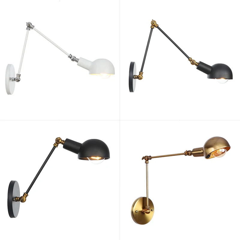 Industrial Adjustable Swing Arm Wall Lamp Reading Bedside Vintage Wandlamp Retro Extendable Led Wall Lights Fexible White Brass