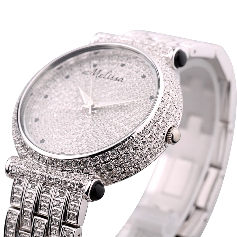 Melissa Lady-reloj de lujo para mujer, elegante con diamantes de imitación, CZ, pulsera de hora grande, reloj de cristal, caja de regalo de