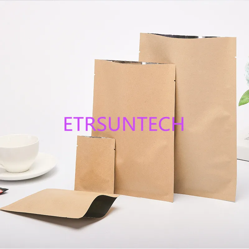 

10 Size Kraft paper aluminum foil Food Storage Packaging Pouches Aluminum Foil Open Top Vacuum Bags Heat Seal For Coffee Tea