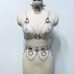 100% imbracatura Punk fatta a mano simpatico reggiseno Kawaii Top trasparente PVC vinile a spillo girocollo punte collare maglie a catena cintura cintura Bondage cinghie