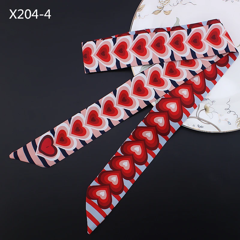 POBING Hearts Design Silk Scarf Small Handle Bag Ribbon Women Headwear Small Long Skinny Scarves Bag Strap 120*5CM